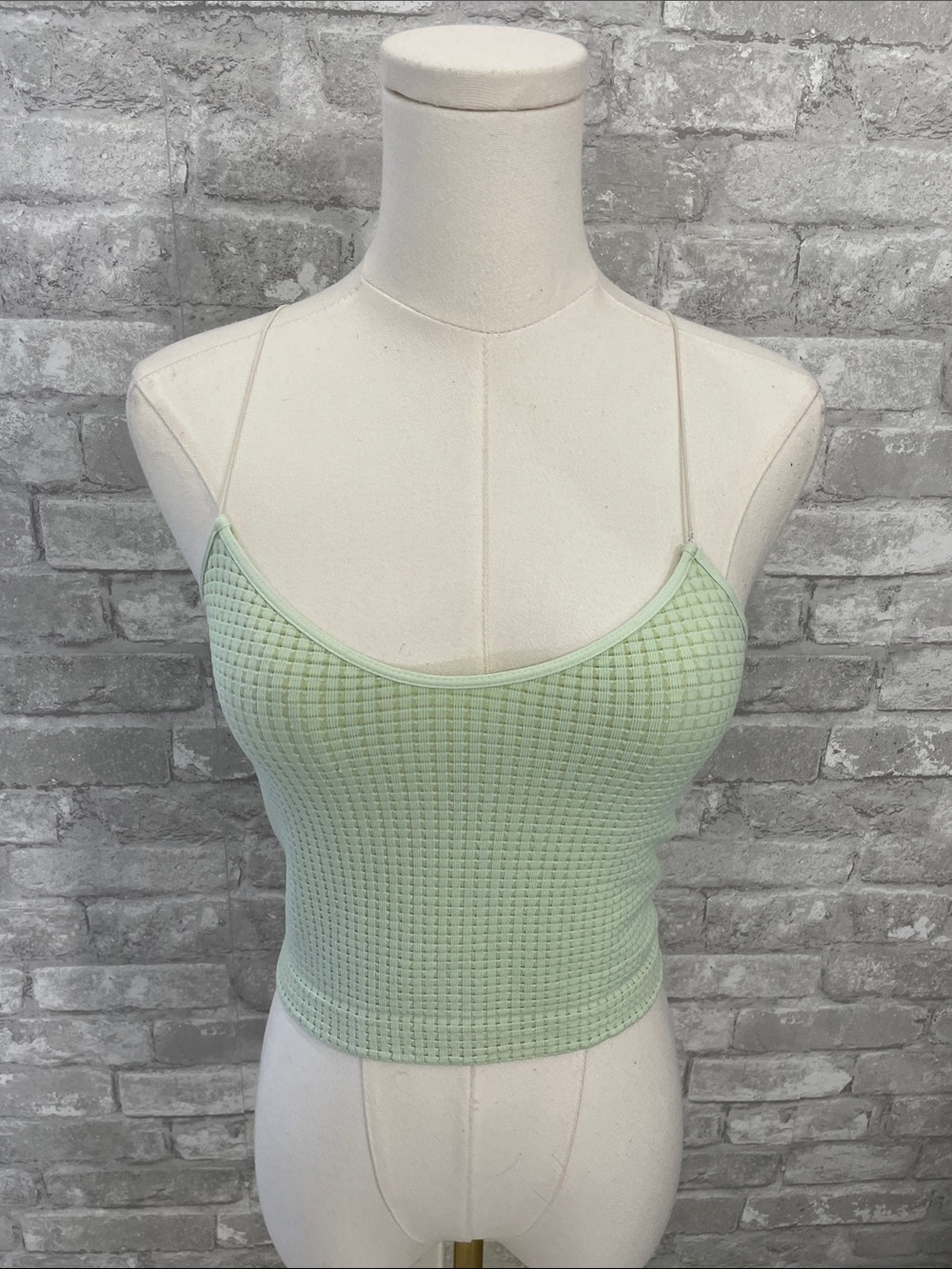 Nikibiki Mint Green Waffle Knit Seamless Spaghetti Strap Crop Tank